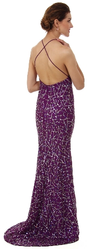 Halter Neck Sequined Long Formal Prom Dress with Train — back view
