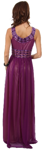 Round Neck Empire Cut Sequined Floor Length Prom Dress — back view