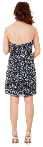 Strapless Leaves Pattern Short Beaded Homecoming Party Dress — back view