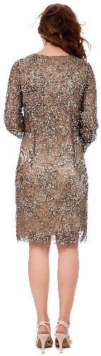 Heavily Beaded Full Sleeves Formal Prom Party Dress — back view
