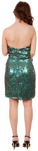 Strapless Sequin Beaded Short Formal Prom Dress — back view
