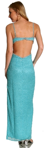 Spaghetti Strapped Beaded Prom Dress with Bra style back — back view