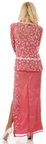 2 piece Beaded Formal Dress and Jacket — back view