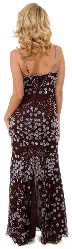 Miniature Flowers Beaded Spaghetti Straps Formal Dress — back view