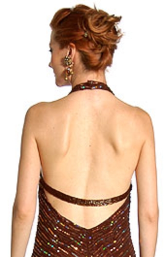 Halter Neck Low Back Sequined Formal Dress — back view