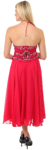 Halter Neck Beaded Formal Dress with Attached Skirt  — back view
