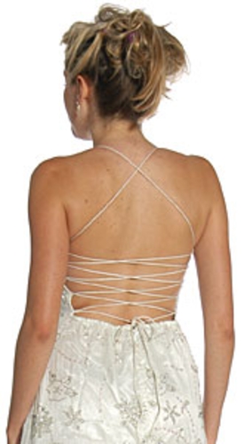 Spaghetti Wedding Dress in Ivory/Silver — back view