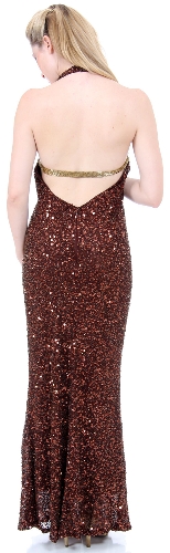 Halter Neck Low Back Sequined Formal Dress — back view
