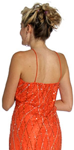 Shirred Bodice Beaded Long Formal Prom Dress — back view