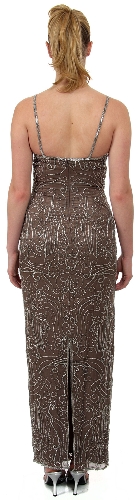 Boat Neck Long Formal Dress with Artistic Beaded Design — back view