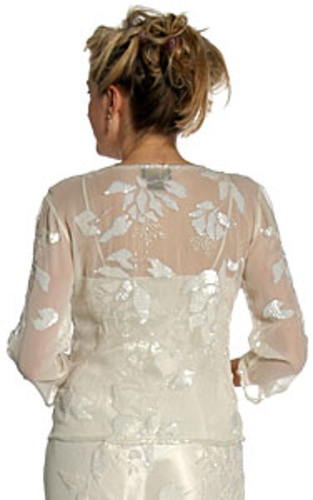 Mettalic Leafy Formal Mother of the Bride Dress with Jacket — back view