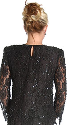 Laced and Beaded Two Piece Formal Dress — back view