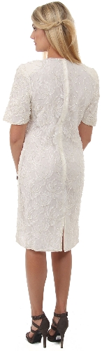 V-Neck Half Sleeves Beaded Cocktail Formal Dress — back view