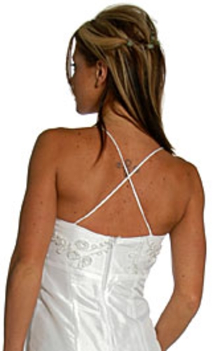 Embroidered Bodice & Front Bow Prom Dress — back view