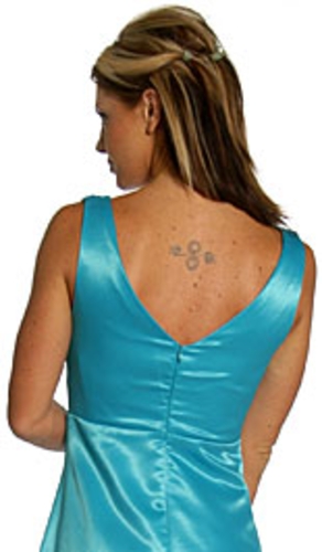 V-Neck Short Poly Satin Party Dress. — back view