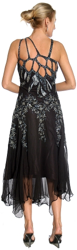 Asymmetric Floral Beaded Cocktail Dress — back view