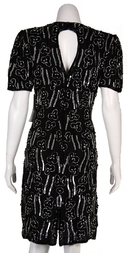 Round Neck Floral Sequined Cocktail Dress with Keyhole — back view