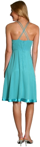 Spaghetti Strap Shirred Satin Bow Party Dress — back view