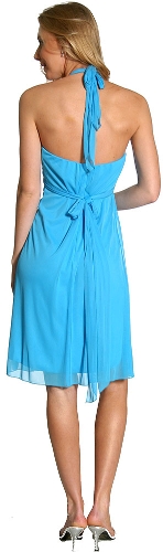 Halter Neck Rhinestones Belt Short Party Dress — back view