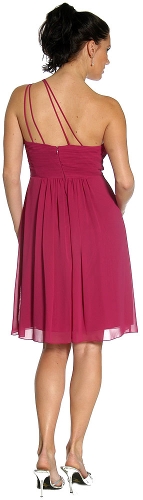 Single Shoulder Pleated Short Party with Flower Applique — back view