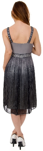 V-Neck Two Tone Beaded Knee Length Formal Party Dress — back view