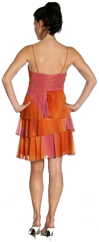 Two Tone Cascading Ruffled Party Dress — back view