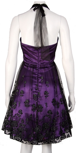 Halter Neck Short Prom Dress with Mesh Overlay — back view