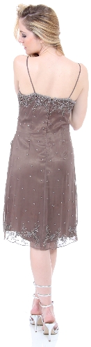 Spaghetti Straps Beaded Formal Dress with Sheer Mesh Jacket — back view