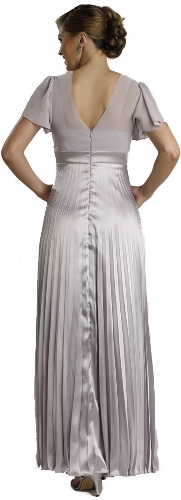 Half Sleeved Formal Evening Dress with Pleated Skirt — back view