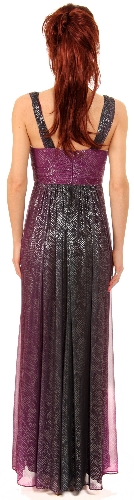 Two Tone Metallic Print Long Formal Evening Dress — back view
