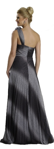 Two-tone Single Shoulder Shimmering Formal Evening Dress — back view