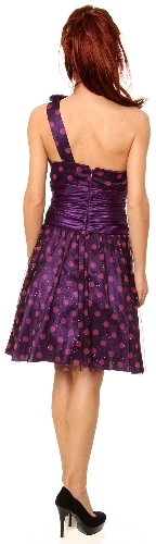 Single Shoulder Polka Dot Party Dress with Flower Applique — back view