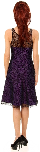 Short Rose Blossom Print Lace Cocktail Party Dress — back view