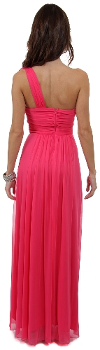 Single Floral Applique Shoulder Long Formal Dress — back view