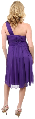 One Soulder Floral Accent Short Party Dress  — back view