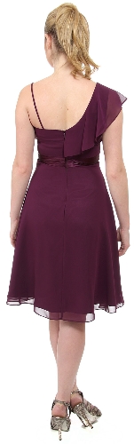 Tea Length Bridesmaid Dress with Asymmetric Top — back view