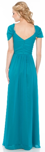 Cap Sleeve Long Formal Dress with Spaghetti Straps — back view