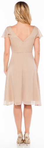 V Neck Formal Dress with Sleeves and Shirred Bust — back view