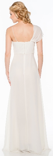 Single Sleeve & Sash Long Formal Bridesmaid Dress — back view