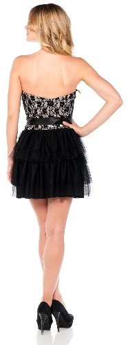 Strapless Lace Bust Short Party Dress with Tiered Skirt — back view