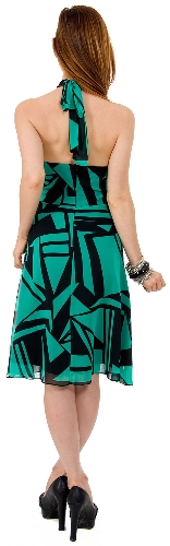 Halter NeckKnee Length Dress in Geometric Print — back view