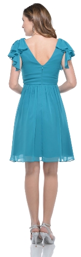 Wrap Style Short Party Dress with Ruffled Sleeves — back view