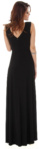 V-Neck Cap Sleeves Empire Cut Long Formal Dress — back view