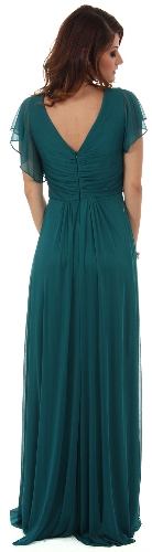 V-Neck Long Formal MOB Dress with Flutter Sleeves — back view