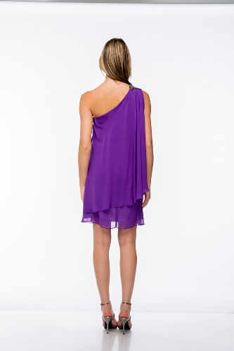Roman Inspired One Shoulder Draped Cocktail Party Dress  — back view