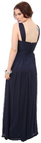 Pearls U-Neck Ruched Long Formal Bridesmaid Dress  — back view