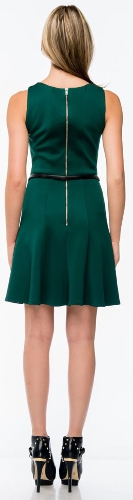 Paneled Techno Short Dress with Belt on Waist — back view