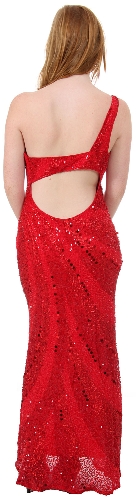 Single Shoulder Stripe Sequined Formal Evening Dress — back view