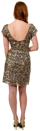 U-Neck Short Sleeves Sequined Prom Cocktail Dress — back view