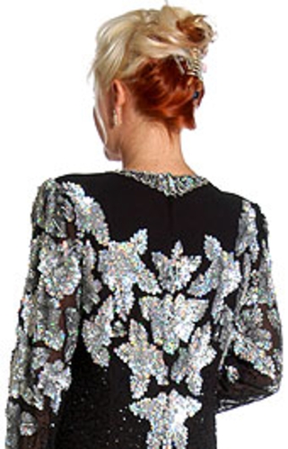 Multi Floral Handbeaded Formal Evening Dress — back view